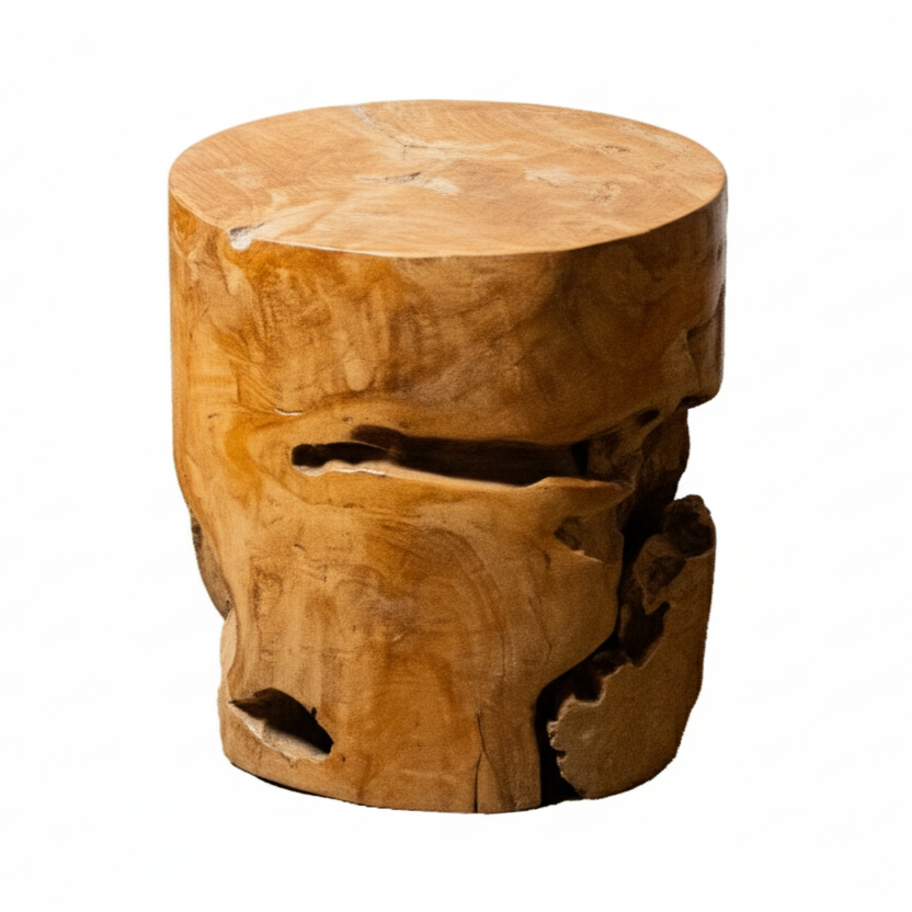 Organic Teak Root Cylinder Stool