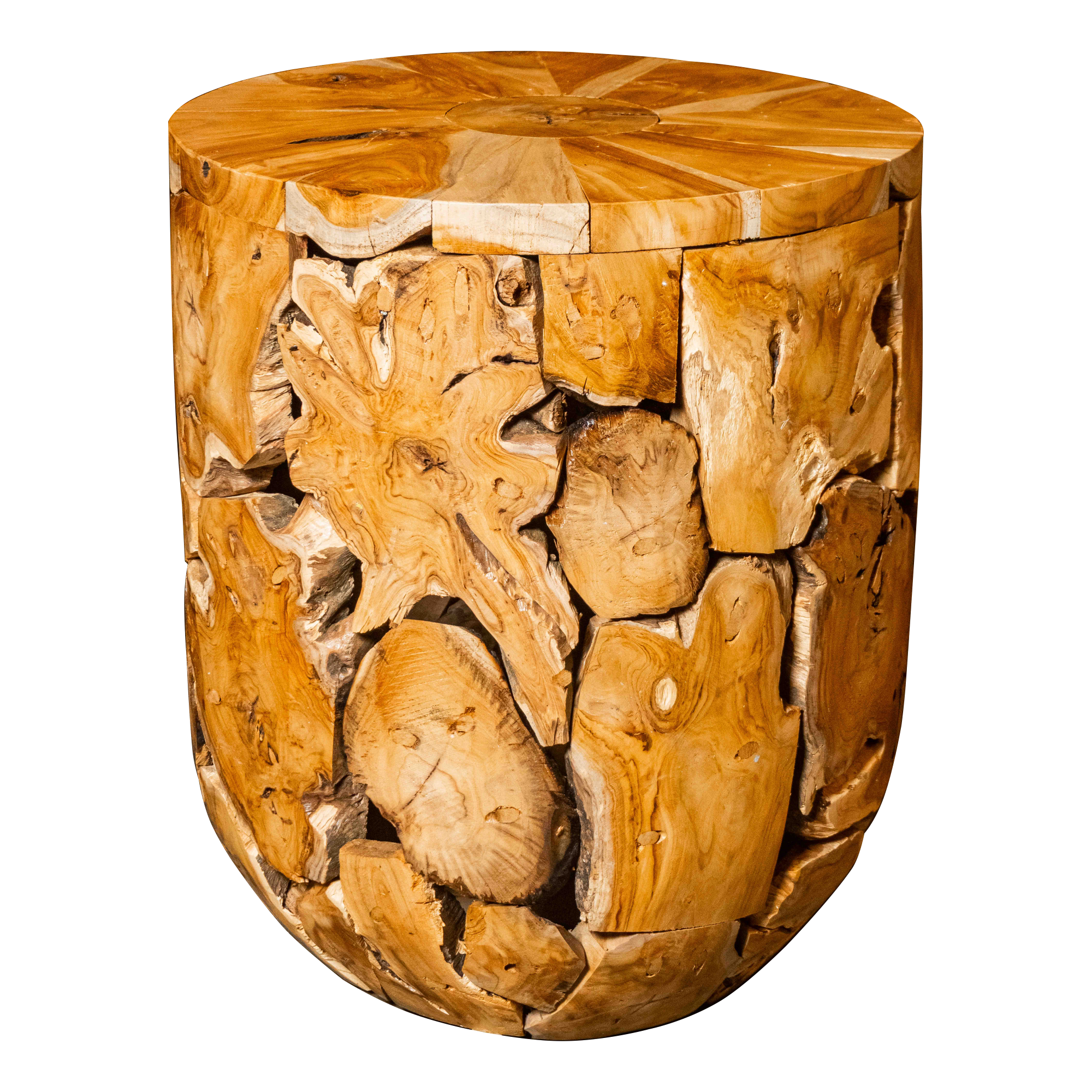 Rustic Teak Root Cylinder Side Table