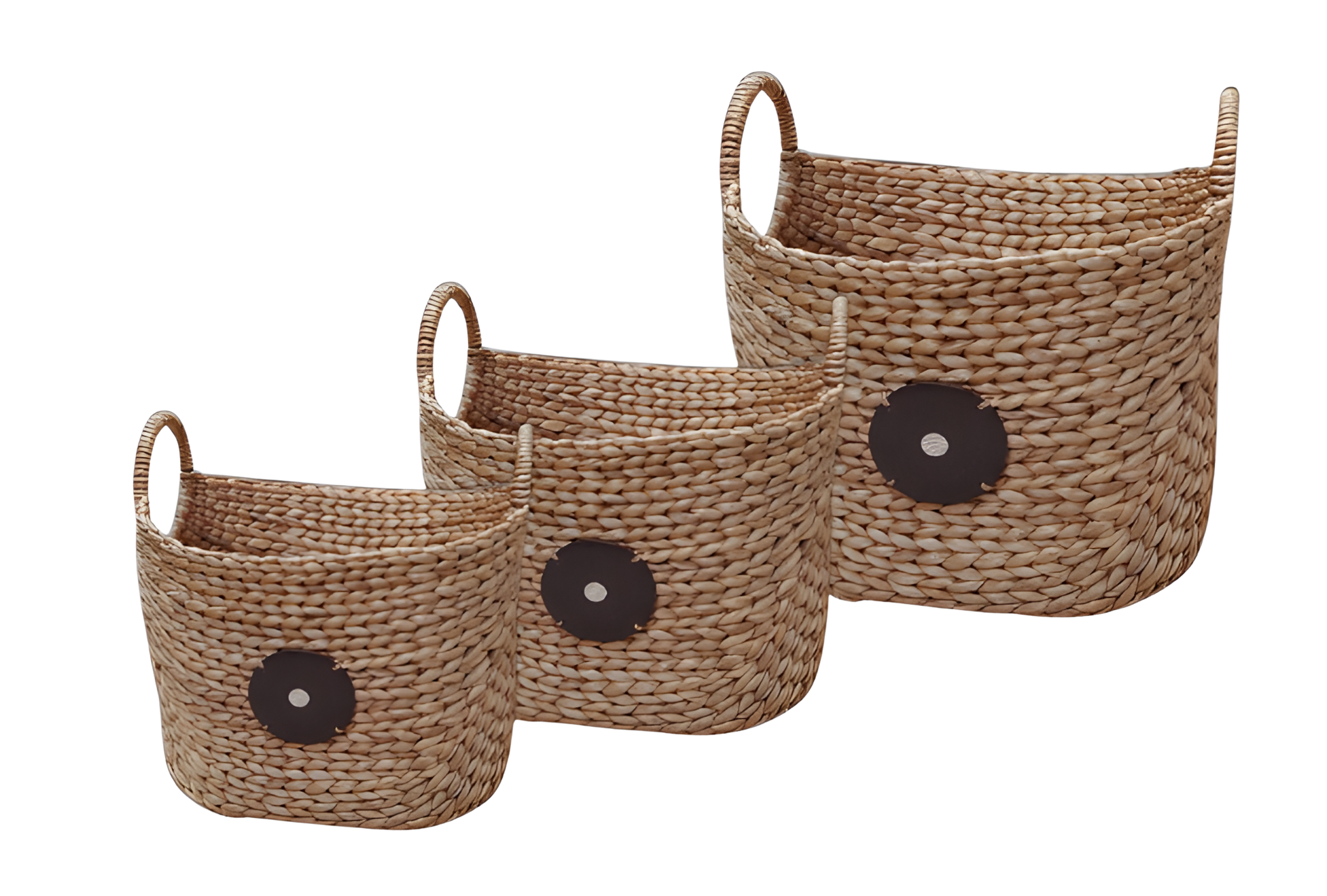 Water Hyacinth Curved Basket Wood Accent (Set of 3)
