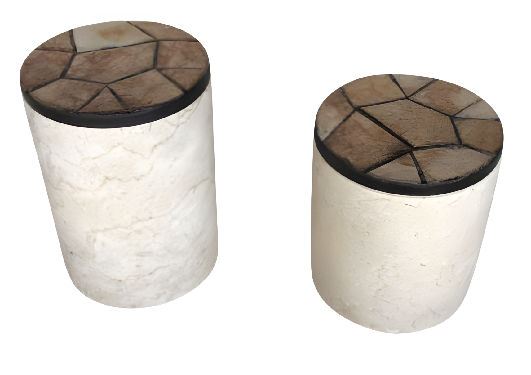 Marble Stone Container Capiz Lid (Set of 2)