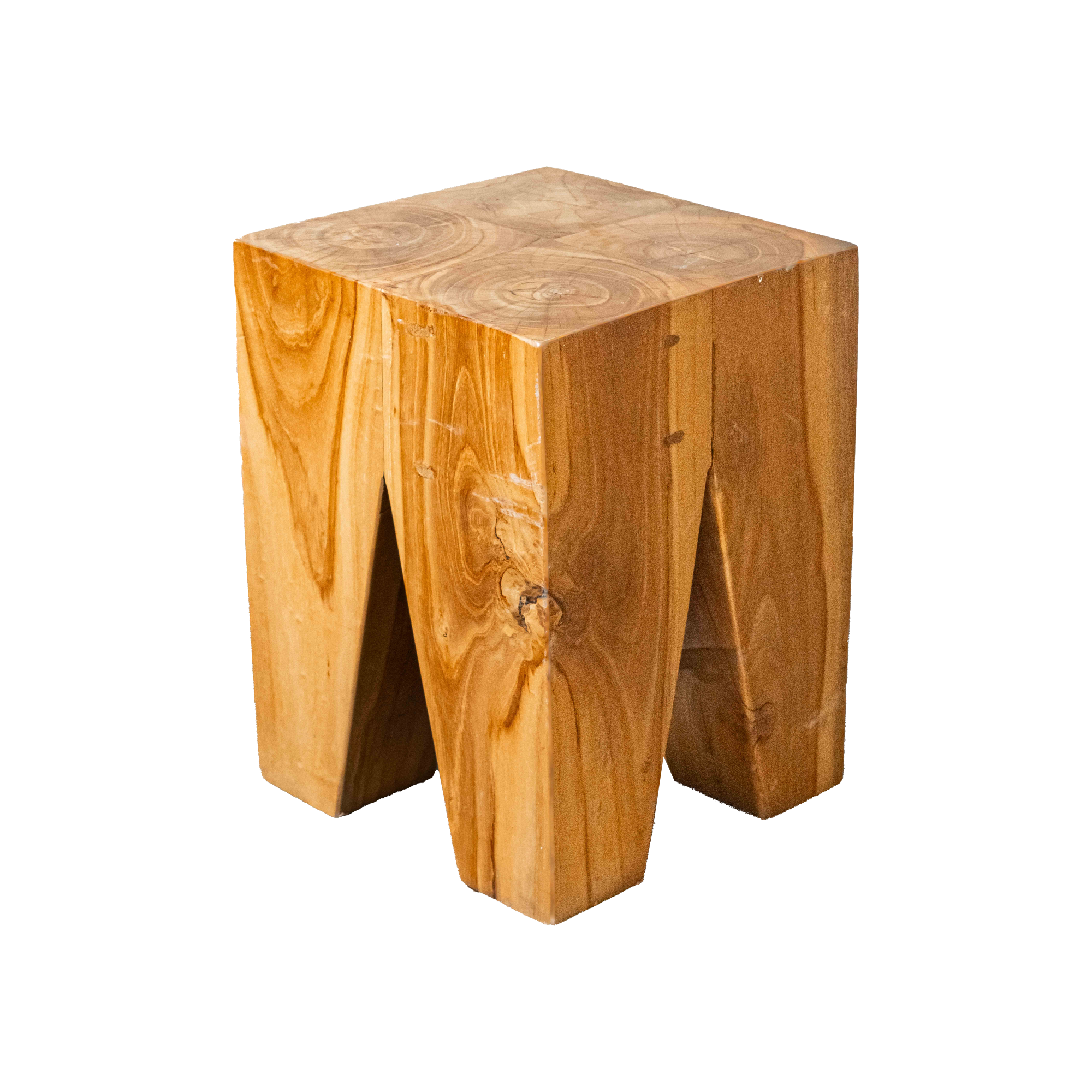 Geometric Teak Wood Stool