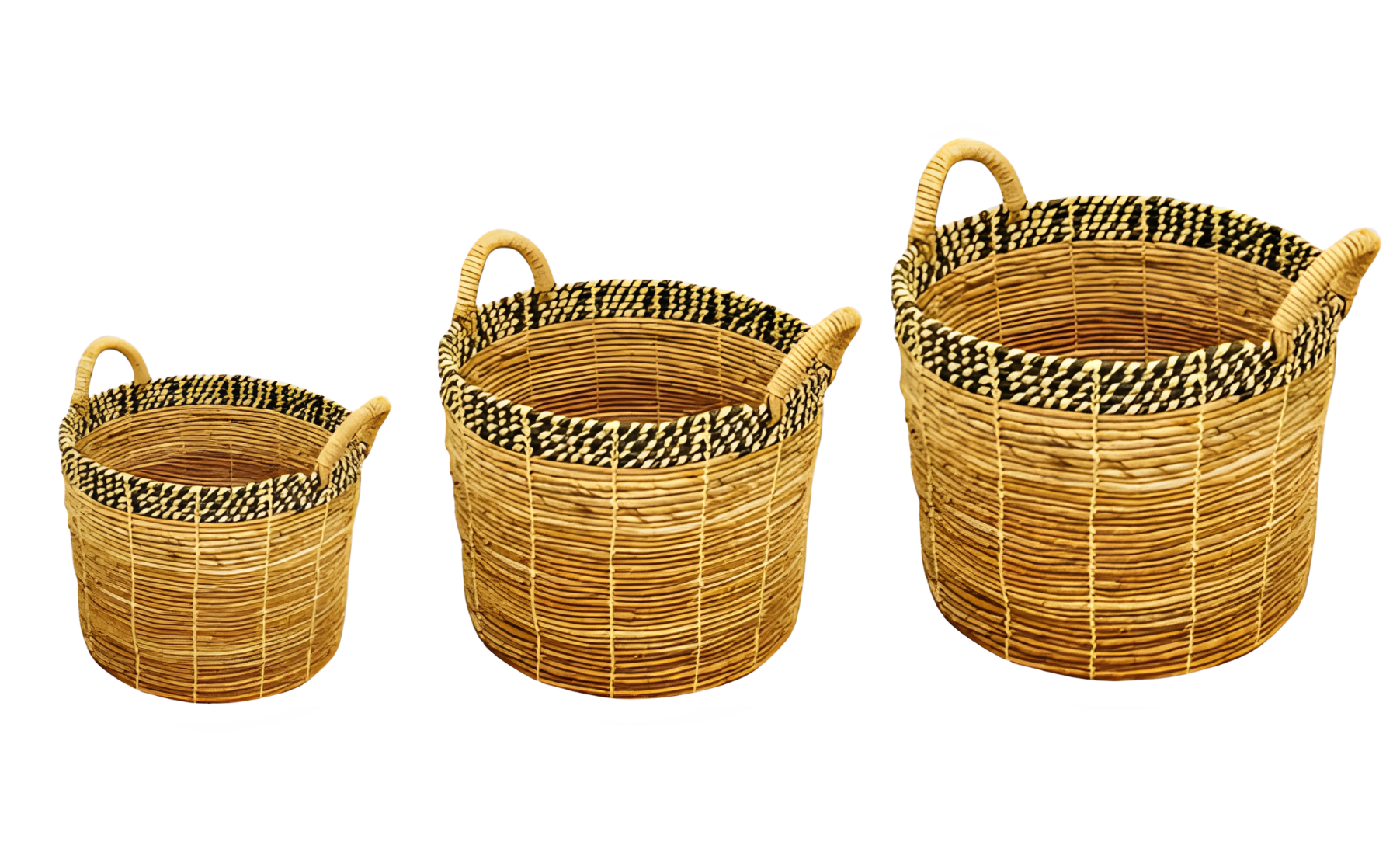Banana Bark Round Basket Seagrass Trim (Set of 3)